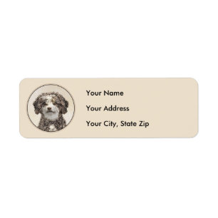 Spanish Water Dog Painting - Cute Original Dog Art Return Address Label