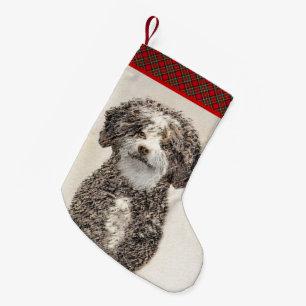 Spanish Water Dog Painting - Cute Original Dog Art Small Christmas Stocking