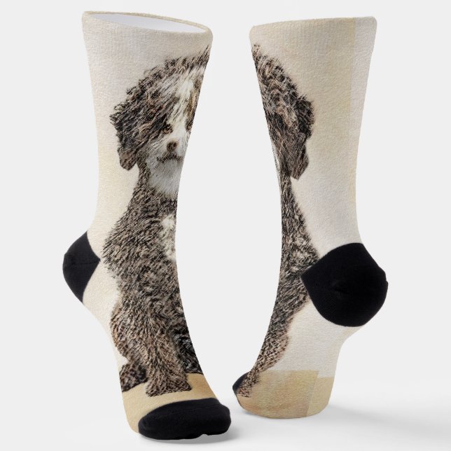 Spanish Water Dog Painting - Cute Original Dog Art Socks (Angled)
