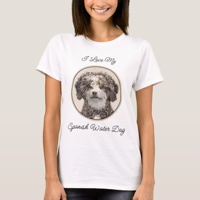 Spanish Water Dog Painting - Cute Original Dog Art T-Shirt (Front)