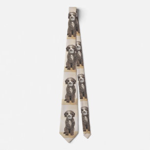 Spanish Water Dog Painting - Cute Original Dog Art Tie
