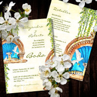 Spanish Watercolor Old Mexico Fountain Wedding