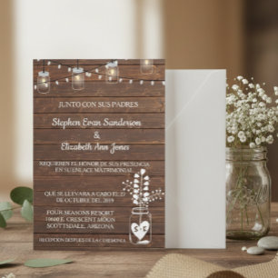 Spanish Wedding Barn Mason Jar Classic Wood Invitation