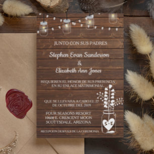 Spanish Wedding Barn Mason Jar Classic Wood Invitation
