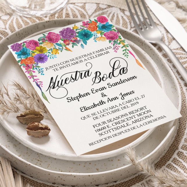 Spanish Wedding Bright Fiesta Flower Nuestra Boda  Invitation (Creator Uploaded)