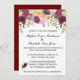 Spanish Wedding Burgundy Rosa Blush Floral Invitation