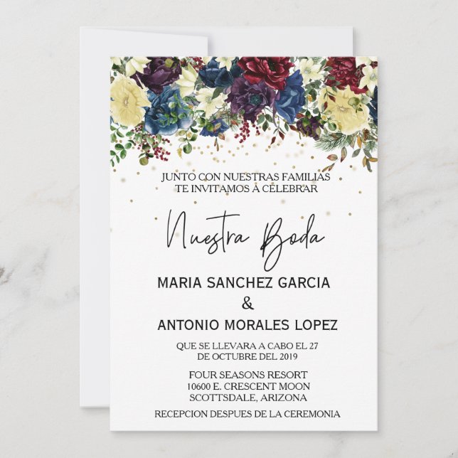 Spanish Wedding Christmas Winter Nuestra Boda   Invitation (Front)