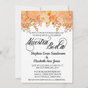 Spanish Wedding Coral Flower Nuestra Boda   Invitation