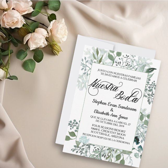 Spanish Wedding Greenery Foliage  Nuestra Boda Invitation (Creator Uploaded)