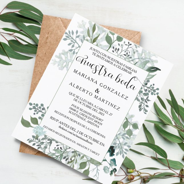Spanish Wedding Greenery Nuestra Boda RSVP Budget (Creator Uploaded)