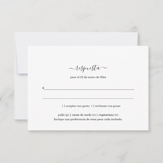 Spanish Wedding Invitation Reply Card Insert (Front)