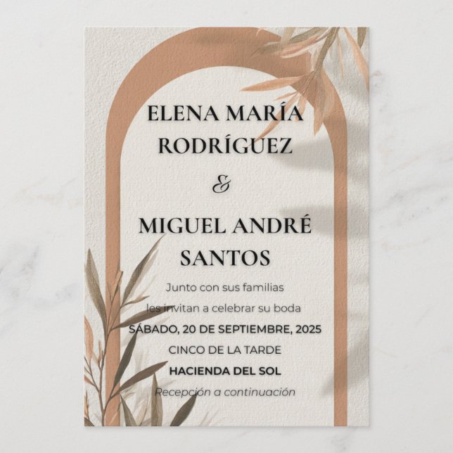 Spanish Wedding Invitation Terracotta Arch Olive (Front)