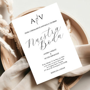 Spanish Wedding Nuestra Boda Monogram Minimalist Invitation