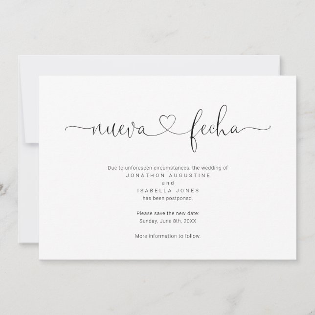 Spanish Wedding Postponement Announcement (Front)