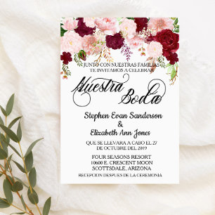 Spanish Wedding Rose Burgundy Pink Nuestra Boda Invitation