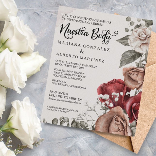 Spanish Wedding Rose  Nuestra Boda RSVP Budget (Creator Uploaded)