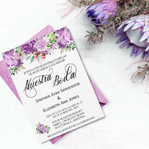 Spanish Wedding Rose Purple Lavender Nuestra Boda Invitation