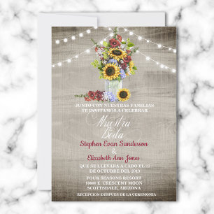 Spanish Wedding Sunflower Burgundy Nuestra Boda Invitation