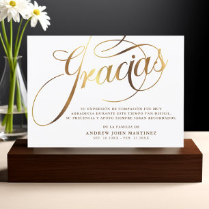 Spanish  White & Gold Calligraphy Funeral Thank You Card