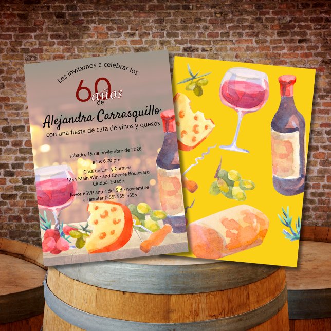 Spanish Wine & Cheese Tasting Classy 60th Birthday Invitation (Creator Uploaded)