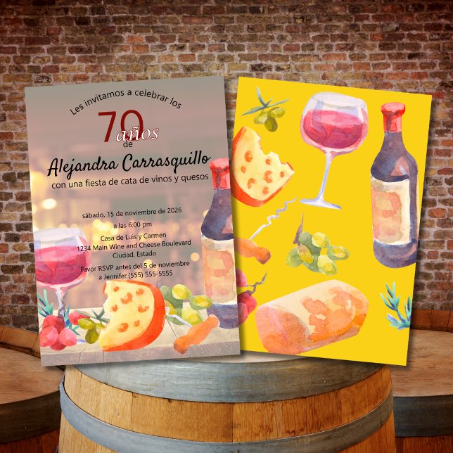 Spanish Wine & Cheese Tasting Classy 70th Birthday Invitation (Creator Uploaded)