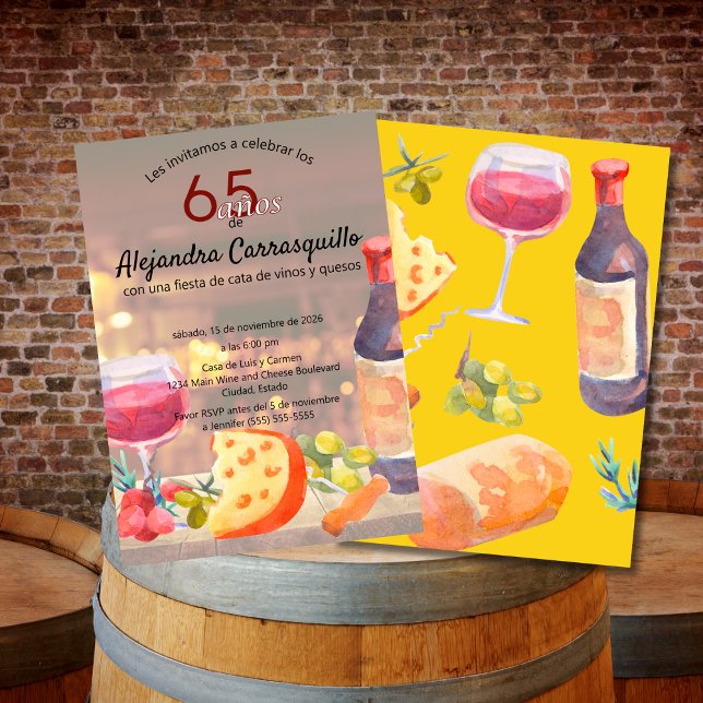 Spanish Wine & Cheese Tasting Fun 65th Birthday Invitation (Creator Uploaded)