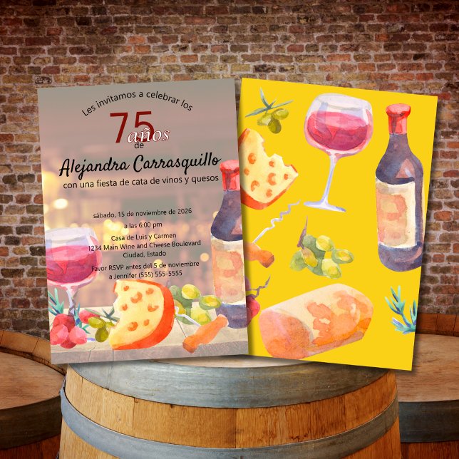 Spanish Wine & Cheese Tasting Fun 75th Birthday Invitation (Creator Uploaded)