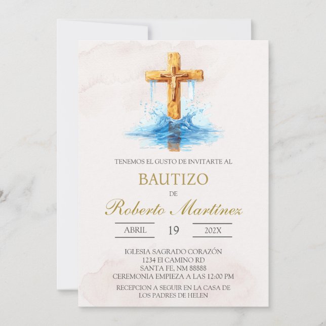 Spanish with blue cross baptism invitation (Front)