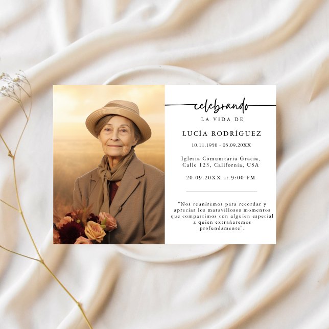 Spanish Wording Funeral Celebrando Memorial Photo Invitation (Creator Uploaded)