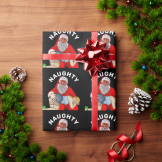 SPANKING SANTA WOMAN CHRISTMAS WRAPPING PAPER
