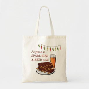 SPARE RIBS & BEER ANYTIME Fun Cartoon Tote Bag