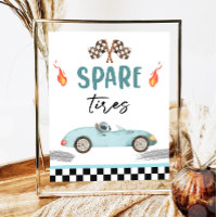 Spare Tires Blue Race Car Two Fast Boy Birthday