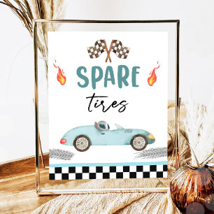 Spare Tires Blue Race Car Two Fast Boy Birthday  Poster