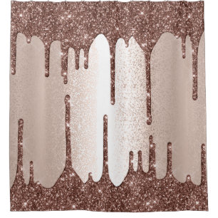 Spark Drip Glitter Effect Blush Rose Coffee Shower Curtain