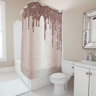 Spark Drip Glitter Effect Blush Rose Girly Brown Shower Curtain