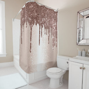 Spark Drip Glitter Effect Blush Rose Girly Skinny Shower Curtain