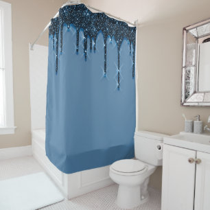 Spark Drips Glitter  3d effect Blue NAVY Shower Curtain