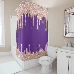 Spark Drips Glitter Effect Black Rose Gold Purple Shower Curtain