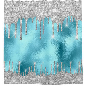 Spark Drips Glitter Effect Black Silver Pink Blue Shower Curtain