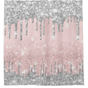 Spark Drips Glitter Effect Black Silver Pink Shower Curtain