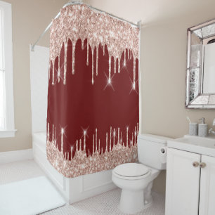 Spark Drips Glitter Effect Burgundy  Rose Gold Shower Curtain