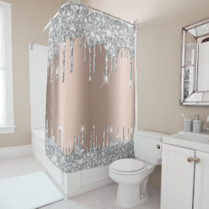 Spark Drips Glitter Effect Rose Silver Grey Shower Curtain
