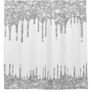 Spark Drips Glitter Effect  Silver Gray White Shower Curtain