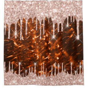 Spark Drips Glitter Orange Rose Blush Shower Curtain