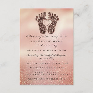 Spark Glitter Baby Shower Feet Rose Gold Glam VIP Invitation
