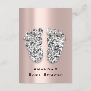 Spark Glitter Baby Shower Feet Rose Grey Girl Boy Invitation