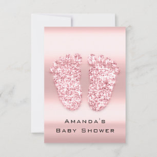 Spark Glitter Baby Shower Feet Rose Pink Royal Invitation