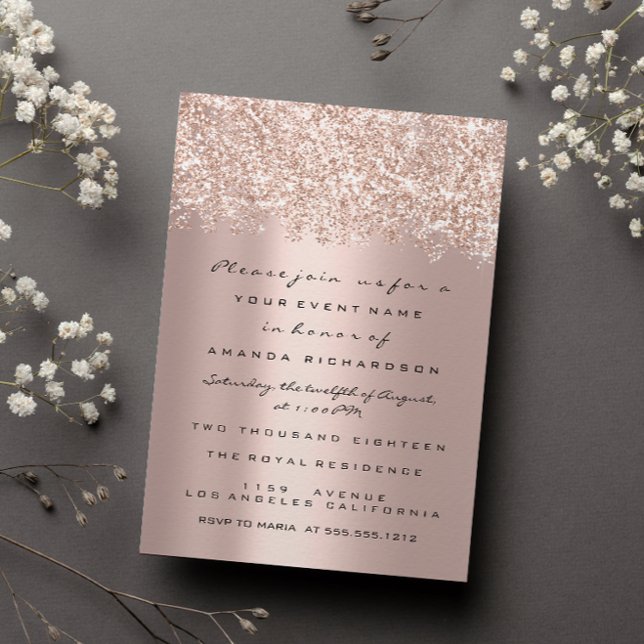Spark Glitter Confett Rose Gold  Bridal Sweet 16th Invitation (Creator Uploaded)