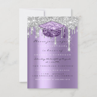 Spark Glitter Drip Silver Purple Grey Graduate Invitation
