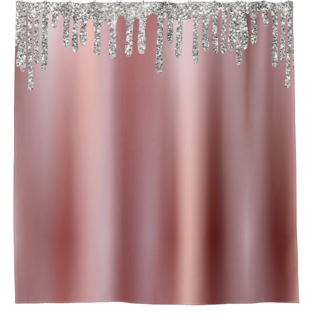 Spark glitter Drips Effect Rose Silver Grey Shower Curtain (Front)